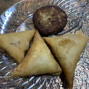 Chicken shingara and fish kabob