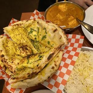 Garlic Basil Naan and onion naan with garlic wala curry