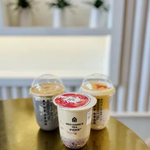 Golden sesame milk slush, purple rice tea, mango pomelo sago