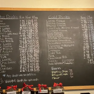 Drink menu Jan 2022