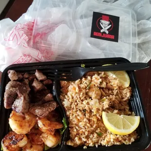 All this crap for $22...4pieces of unflavored shrimp n steak...wack