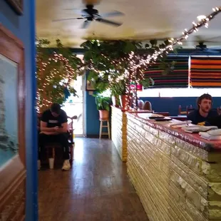 Lights in the center of the restaurant