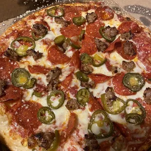Pepperoni, sausage, jalapeño euphoria!