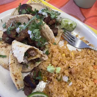 Pastor Taco Plate w/ double rice! They are full of meat and sooooo amazing.