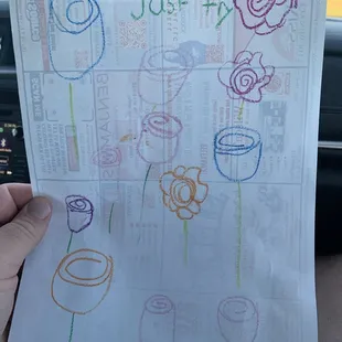 Coloring and advice from kind waitress.