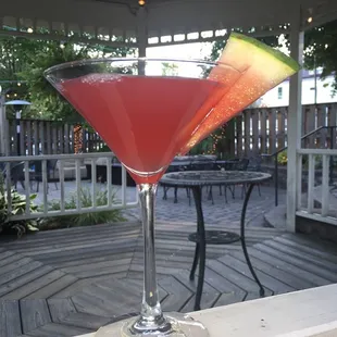 a watermelon drink in a martini glass
