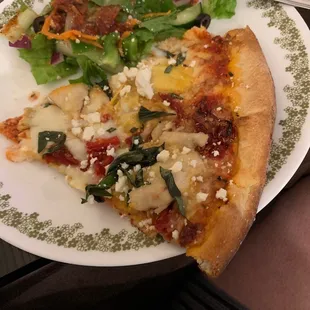House salad with house dressing Mediterranean Pizza