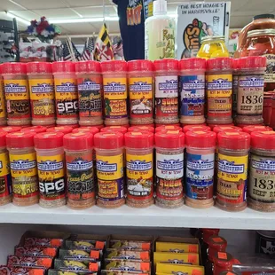 a shelf full of spices