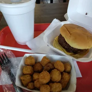 Barbecue beef sandwich and a side of fried okra