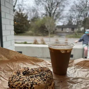 Sesame Bagel, Oatmilk Latte