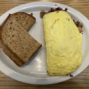 an omelet and toast
