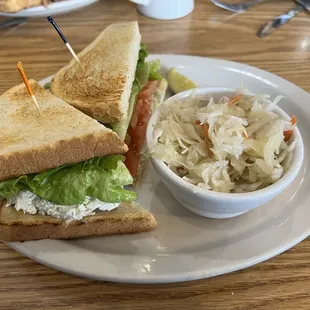 Chicken Salad Sandwich and coleslaw.