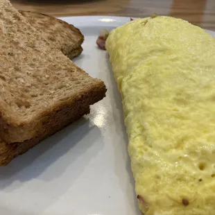 Going to beef and hash omelette with wheat toast