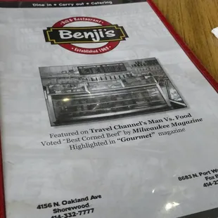 Menu cover