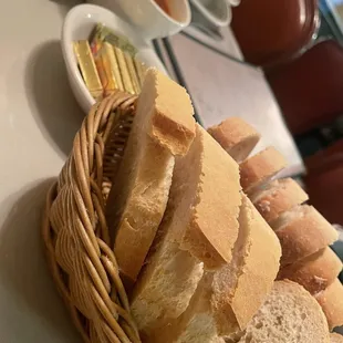 Delicious bread, butter and salsa.