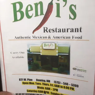 Menu cover