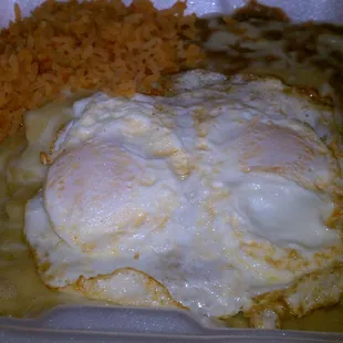 Green Cheese Enchiladas with 2 eggs