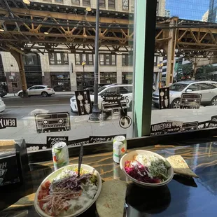 two plates of food on a table