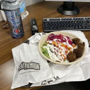 Gyro Bowl and Falafel.