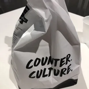 a bag of counter culture on a table
