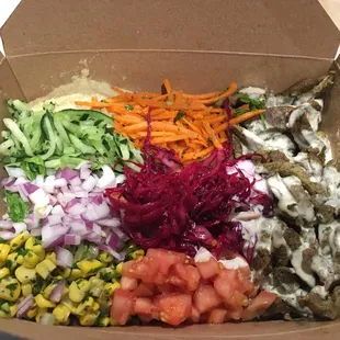 Steak Box w/ choice of toppings. Colorful, healthy(?), and yummy!
