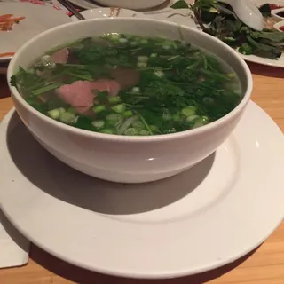 Bowl of pho/ rare steak, brisket, meat ball