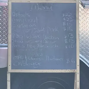 a menu on a chalkboard
