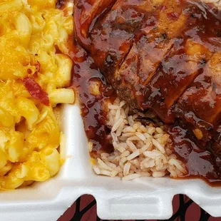 Jerk chicken and mac and cheese