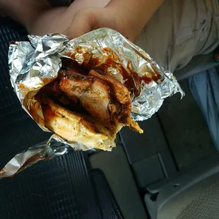 BBQ pork sandwich after a big bite