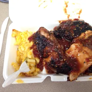 Jerk chicken meal, dark meat, side of mac &amp; cheese for $8