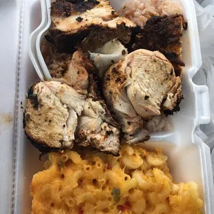 Jerk Chicken with Rice and beans and a side of Mac n Cheese!