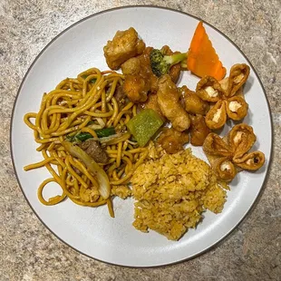 a plate of chinese food