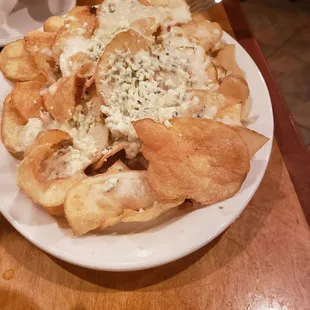 Loaded chips with blue cheese.