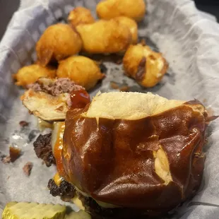 a sandwich and pickles