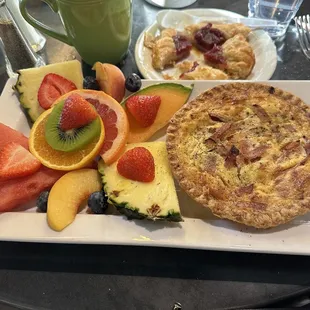 Quiche and side of fruit