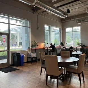 people sitting at tables in a coffeehouse