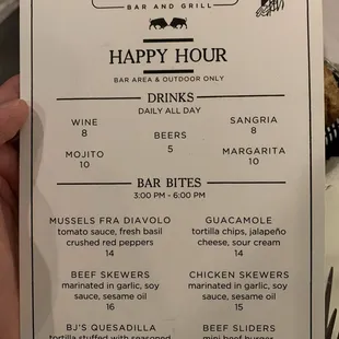 Happy hour menu. July 2024