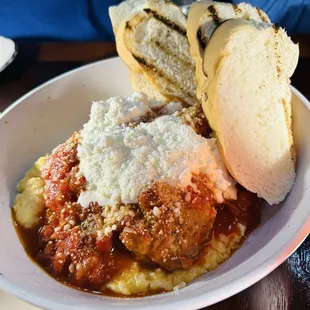 Meatballs over polenta