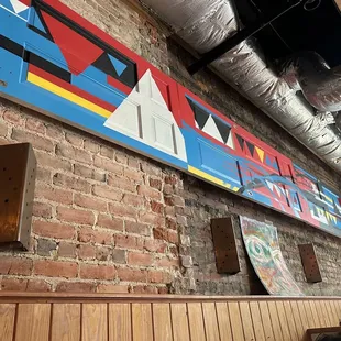 a brick wall in a restaurant