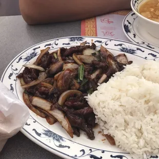 Mongolian chicken and white rice