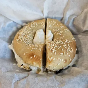 Sesame bagel with cream cheese