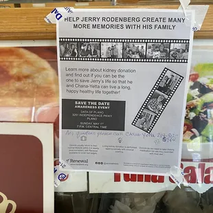 Save a life poster up.