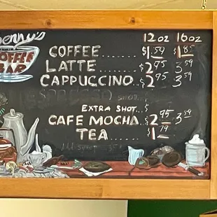 a menu for coffee and cappuccino