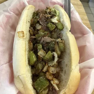 a hot dog in a basket