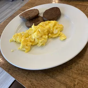 Sausage patty's and scrambled eggs