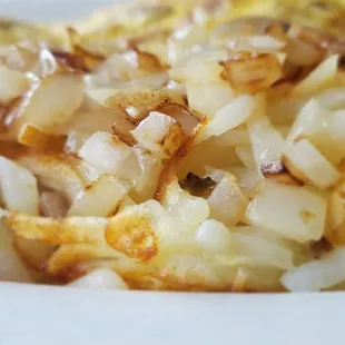 Hash browns with onions, undercooked