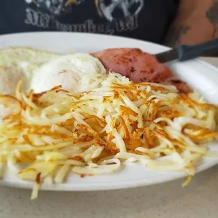 The Bennys special with 3 eggs, choice of meat, choice of potatoes and choice of toast