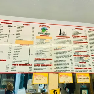 Benny&apos;s Mexican full Menu November 10,2020