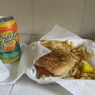 Birthday Cheeseburger and Fries combo with Cactus Cooler.