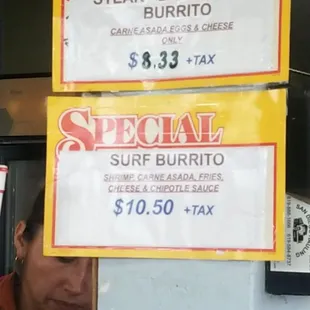 Menu specials feb 2023 features surf and turf burrito and breakfast steak burrito